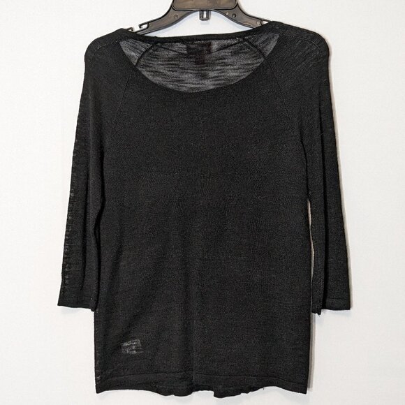 Women's ELLE, Black, Lace Front, 3/4 Sleeves, Pullover Tunic Top; Size XS - Picture 3 of 7